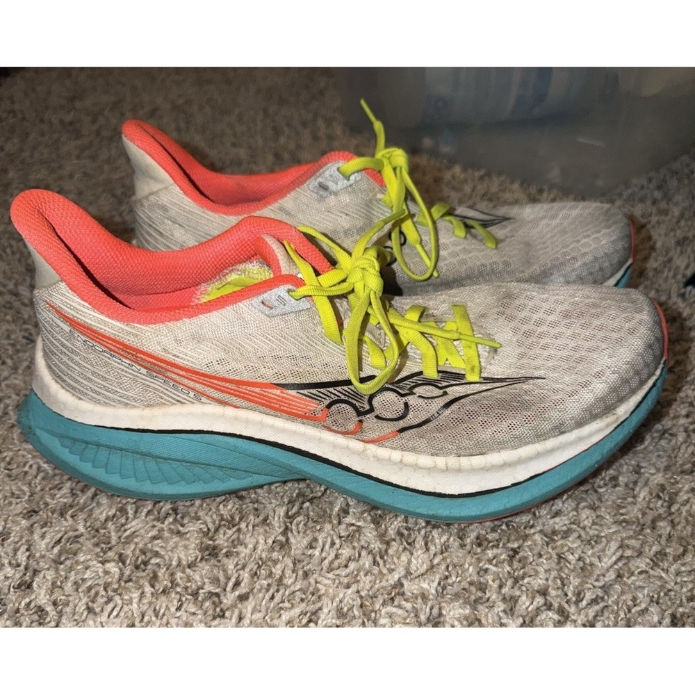 Saucony Endorphin Speed 5 Running Shoes Mens 9.5 White Blue Pink SOLID CONDITION